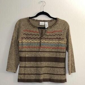 Villager Petite Liz Claiborne Size Petite Medium 3/4 Sleeve Embroidered Top